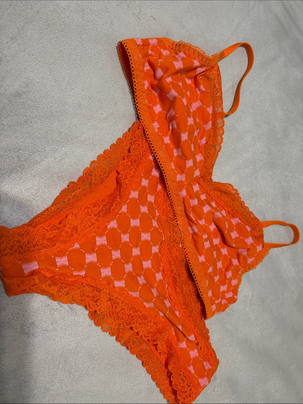 Savage X Fenty Orange Lace Bralette & Bikini Set - Women Intimates
